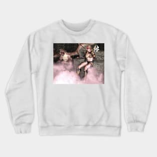 Warrior woman queen dragon on throne with battle axe Crewneck Sweatshirt